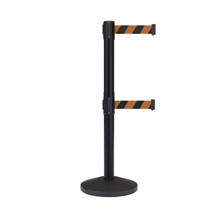 Montour Line Stanchion Dual Belt Barrier Black Post 11ft. Blk/Or Belt ES400D-BK-BOD-110